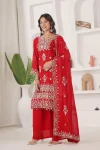 9NEW ARRIVAL GEORGETTE EMBROIDERY SEQUENCE WORK TOP PALAZZO WITH DUPATTA RED