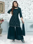 NEW ARRIVAL GEORGETTE EMBROIDERY WORK TOP SHARARA WITH DUPATTA MORPICH