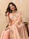 ATTRACTIVE CHIFFON EMBROIDERY CUTWORK WORK ARCO BORDER WORK SAREE WITH UNSTITCHED BLOUSE WEDDING WEAR WHOLESALE PRICE ETHNIC GARMENT (7)