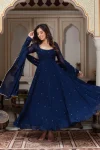ATTRACTIVE GEORGETTE HAND WORK WITH LCD STONE WORK GOWN BOTTOM WITH DUPATTA BLUE