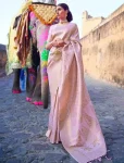ATTRACTIVE LICHI SILK JACQUARD WORK SAREE WITH UNSTITCHED BLOUSE PINK