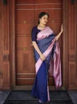 ATTRACTIVE LICHI SILK JACQUARD WORK SAREE WITH UNSTITCHED BLOUSE SAREE WITH UNSTITCHED BLOUSE BLUE