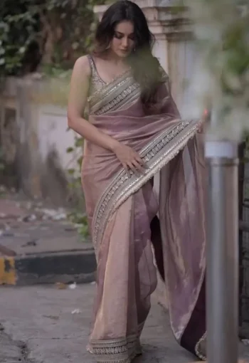 ATTRACTIVE TWILL NET SEQUENCE WITH JARI DORI EMBROIDERY WORK SAREE WITH UNSTITCHED BLOUSE LAVENDER