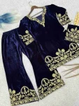 ATTRACTIVE VELVET EMBROIDERY CHAIN STITCHED WORK TOP PALAZZO WITH POTLI BAG FESTIVE WEAR WHOLESALE PRICE ETHNIC GARMENT (3)