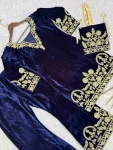 ATTRACTIVE VELVET EMBROIDERY CHAIN STITCHED WORK TOP PALAZZO WITH POTLI BAG FESTIVE WEAR WHOLESALE PRICE ETHNIC GARMENT (3)