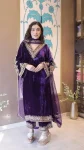 ATTRACTIVE VELVET EMBROIDERY WORK TOP BOTTOM WITH DUPATTA PURPLE