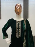 ATTRACTIVE VELVET SEQUENCE EMBROIDERY WORK TOP BOTTOM WITH DUPATTA FESTIVE WEAR WHOLESALE PRICE ETHNIC GARMENT (4)