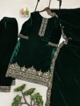 ATTRACTIVE VELVET SEQUENCE EMBROIDERY WORK TOP BOTTOM WITH DUPATTA FESTIVE WEAR WHOLESALE PRICE ETHNIC GARMENT (4)