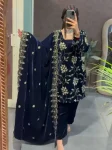 ATTRACTIVE VISCOSE VELVET EMBROIDERY MULTI SEQUENCE WORK TOP BOTTOM WITH DUPATTA BLACK