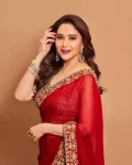 BOLLYWOOD GEORGETTE EMBRODERY SEQUENCE AND ZARI THREAD WORK SAREE WITH UNSTITCHED BLOUSE RED