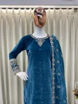 DESIGNER 9000 VELVET SEQUENCE EMBROIDERY WORK TOP BOTTOM WITH DUPATTA FESTIVE WEAR WHOLESALE PRICE ETHNIC GARMENT (3)