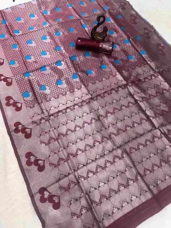DESIGNER BANARASI SILK FLOWERS AND MINA & ZARI WEAVING RICH PALLU WITH BORDER WORK SAREE WITH UNSTITCHED BLOUSE MAROON