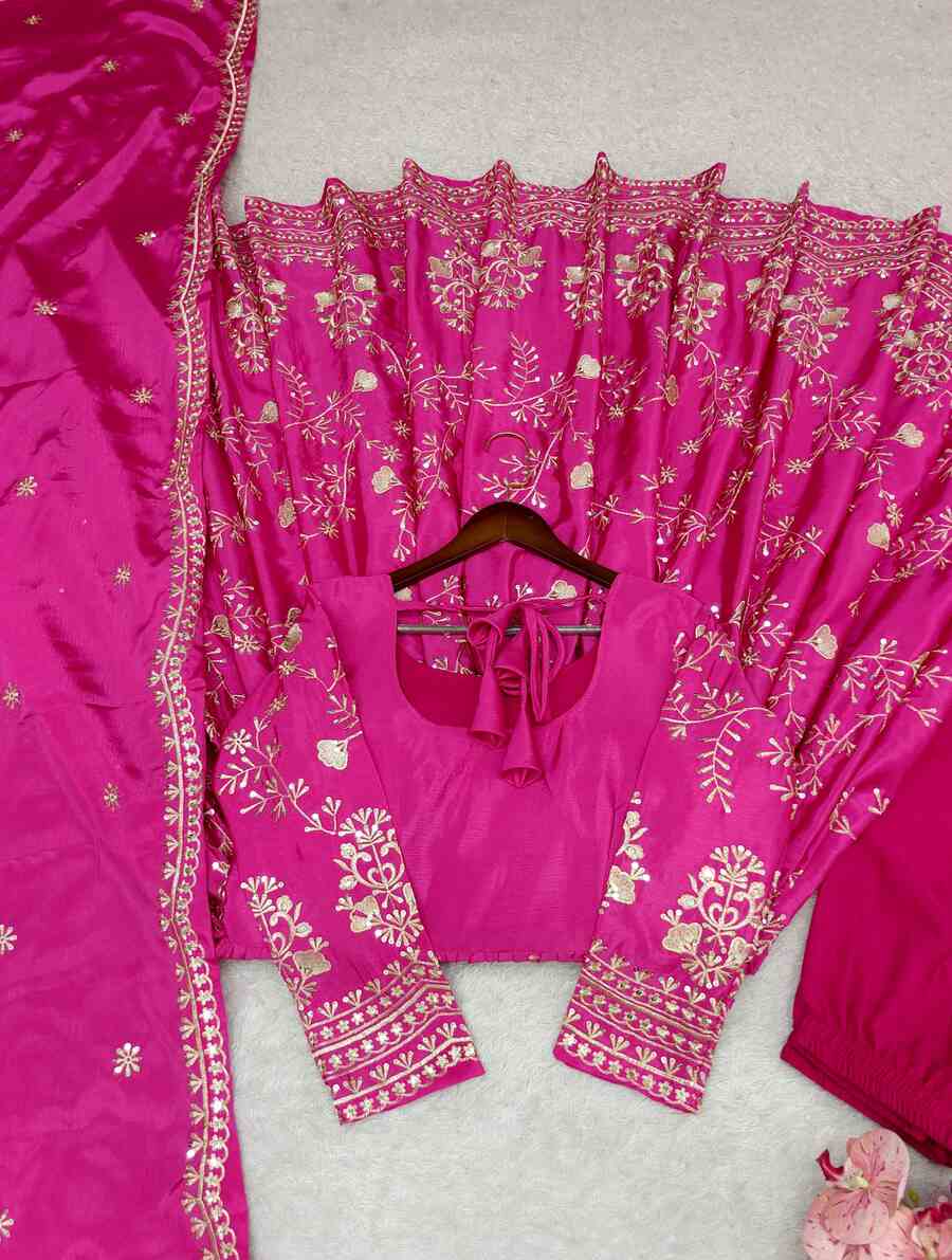 DESIGNER CHINON EMBROIDERY 5 MM SEQUENCE WORK GOWN BOTTOM WITH DUPATTA FESTIVE WEAR WHOLESALE PRICE ETHNIC GARMENT (1)