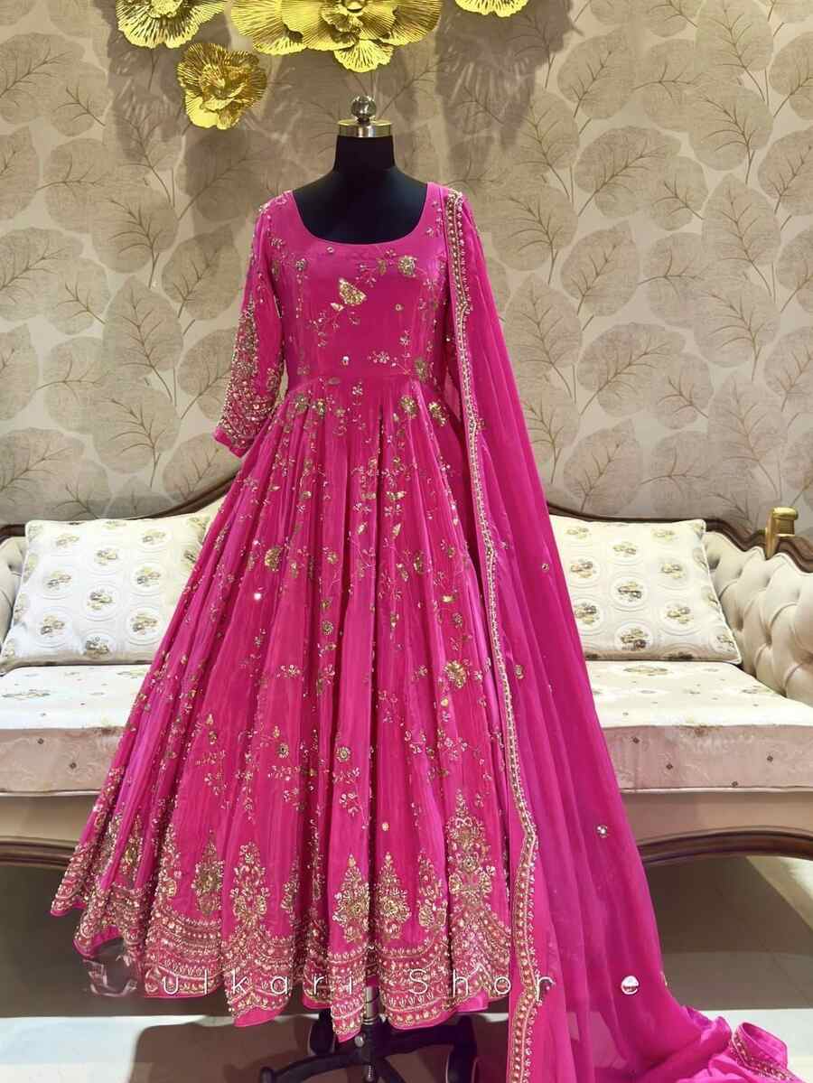DESIGNER CHINON EMBROIDERY 5 MM SEQUENCE WORK GOWN BOTTOM WITH DUPATTA FESTIVE WEAR WHOLESALE PRICE ETHNIC GARMENT (2)