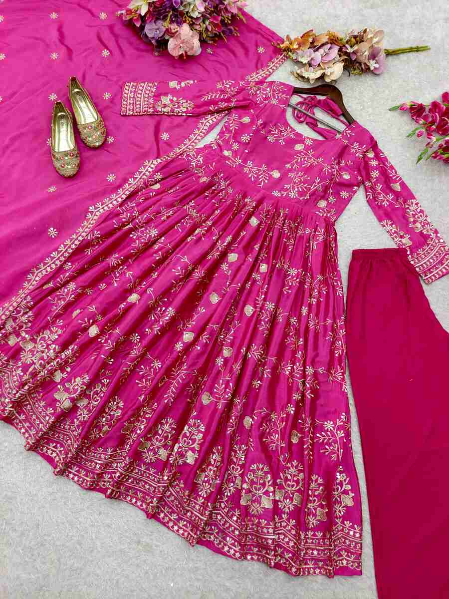 DESIGNER CHINON EMBROIDERY 5 MM SEQUENCE WORK GOWN BOTTOM WITH DUPATTA FESTIVE WEAR WHOLESALE PRICE ETHNIC GARMENT (3)