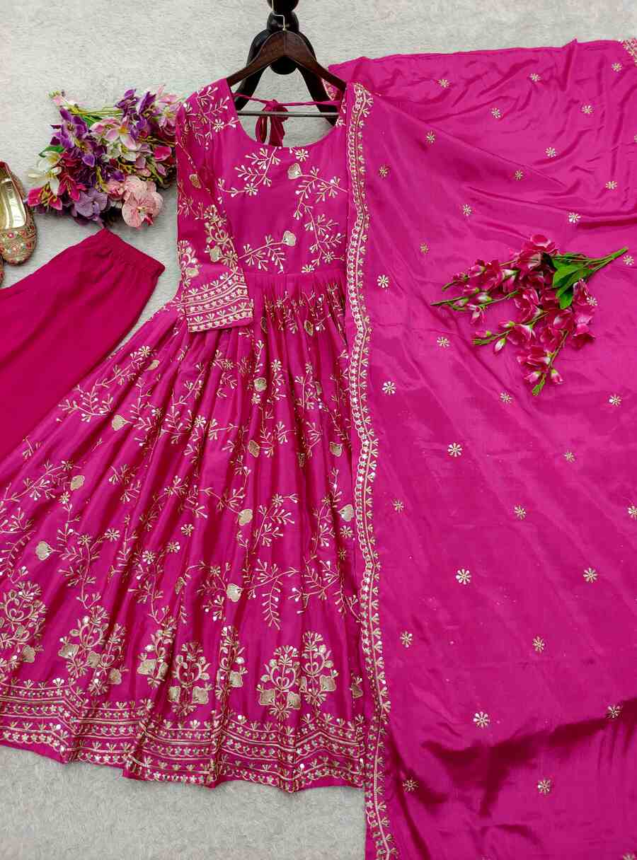 DESIGNER CHINON EMBROIDERY 5 MM SEQUENCE WORK GOWN BOTTOM WITH DUPATTA FESTIVE WEAR WHOLESALE PRICE ETHNIC GARMENT (5)