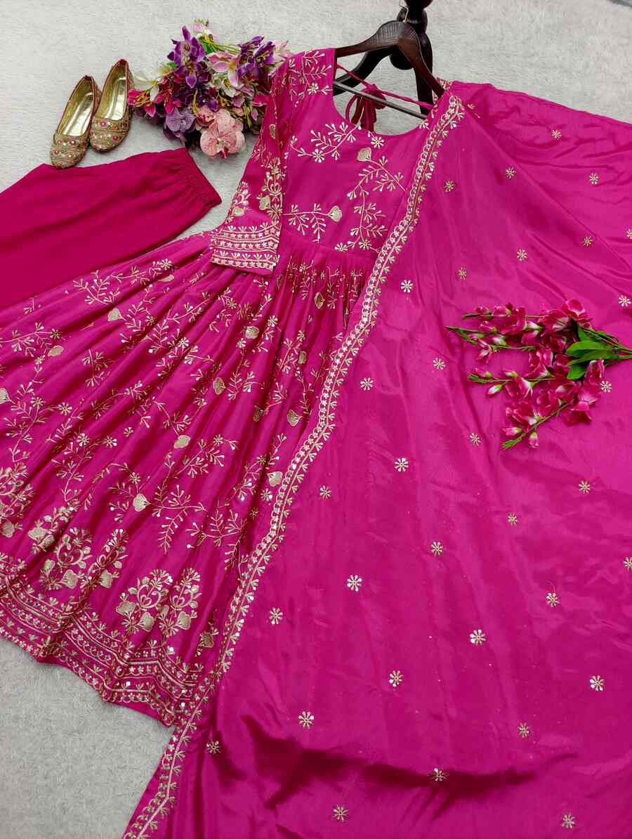 DESIGNER CHINON EMBROIDERY 5 MM SEQUENCE WORK GOWN BOTTOM WITH DUPATTA FESTIVE WEAR WHOLESALE PRICE ETHNIC GARMENT (6)