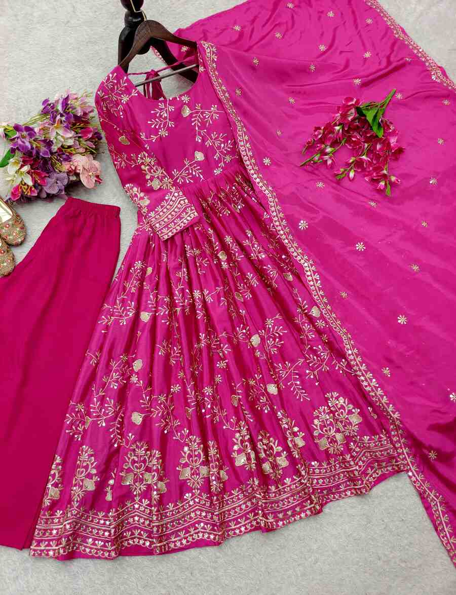 DESIGNER CHINON EMBROIDERY 5 MM SEQUENCE WORK GOWN BOTTOM WITH DUPATTA FESTIVE WEAR WHOLESALE PRICE ETHNIC GARMENT (7)