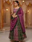 DESIGNER CHINON SEQUENCE EMBROIDERY WORK LEHENGA CHOLI WITH DUPATTA PINK AND GREEN