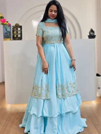 DESIGNER CHINON SEQUENCE EMBROIDERY WORK LEHENGA CHOLI WITH DUPATTA SKY