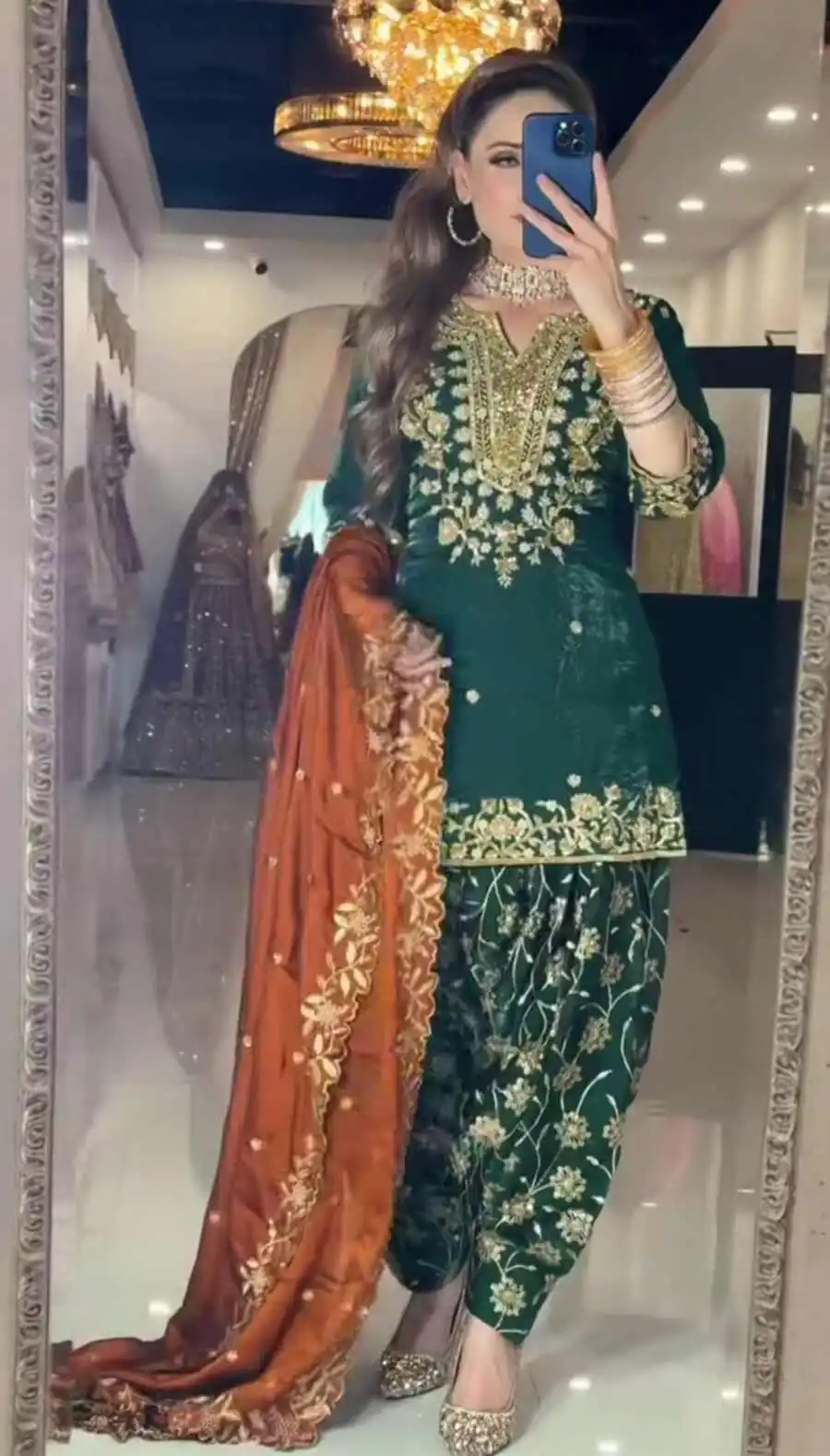 DESIGNER CHINON SILK EMBROIDERY SEQUENCE WORK TOP PATIYALA WITH DUPATTA FESTIVE WEAR WHOLESALE PRICE ETHNIC GARMENT (5)