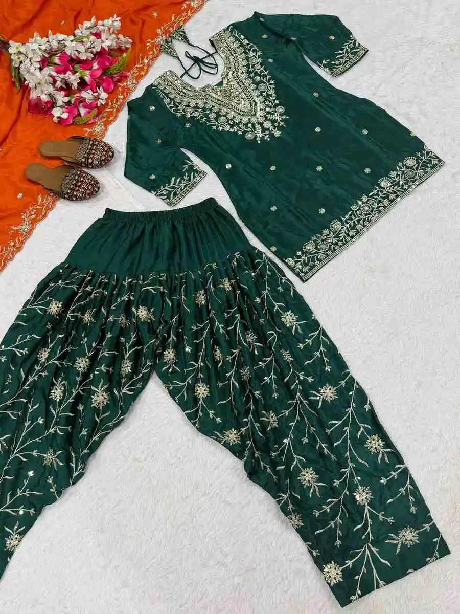 DESIGNER CHINON SILK EMBROIDERY SEQUENCE WORK TOP PATIYALA WITH DUPATTA FESTIVE WEAR WHOLESALE PRICE ETHNIC GARMENT (7)