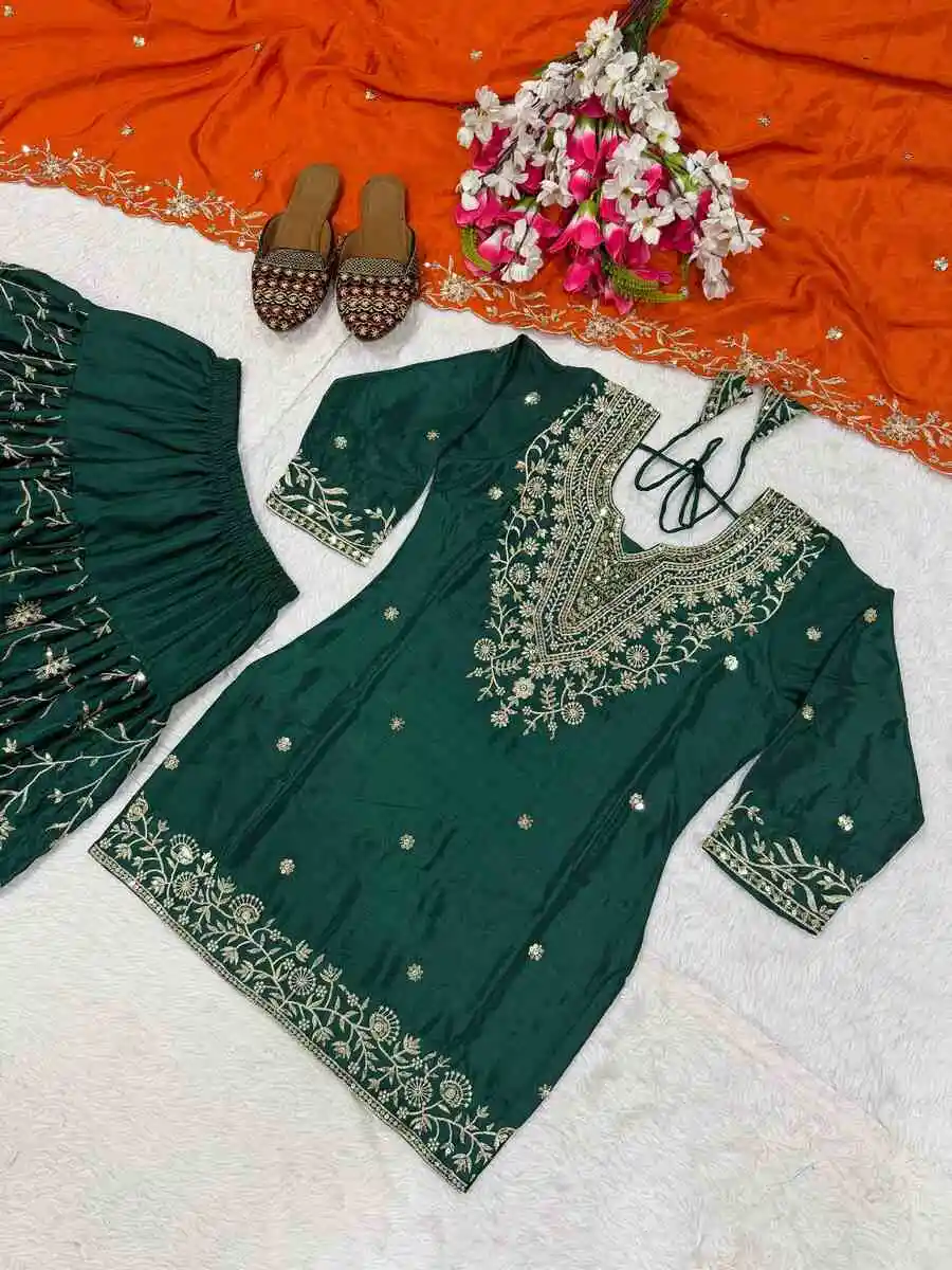 DESIGNER CHINON SILK EMBROIDERY SEQUENCE WORK TOP PATIYALA WITH DUPATTA FESTIVE WEAR WHOLESALE PRICE ETHNIC GARMENT (8)