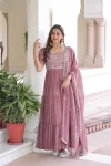 DESIGNER FAUX BLOOMING SEQUENCE MULTITHREADED BEADS EMBROIDERY WORK GOWN WITH DUPATTA FESTIVE WEAR WHOLESALE PRICE ETHNIC GARMENT (2)