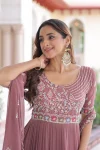 DESIGNER FAUX BLOOMING SEQUENCE MULTITHREADED BEADS EMBROIDERY WORK GOWN WITH DUPATTA FESTIVE WEAR WHOLESALE PRICE ETHNIC GARMENT (2)