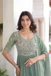 DESIGNER FAUX BLOOMING SEQUENCE MULTITHREADED BEADS EMBROIDERY WORK GOWN WITH DUPATTA FESTIVE WEAR WHOLESALE PRICE ETHNIC GARMENT (29)