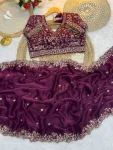 DESIGNER FENDY SATIN EMBROIDERY SEQUENCE WITH BORDER AND BUTTI WORK SAREE WITH STITCHED BLOUSE WEDDING WEAR WHOLESALE PRICE EHNIC GARMENT (3)