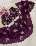 DESIGNER FENDY SATIN SILK HAND WORK WITH CUT WORK AARCO BORDER WORK SAREE WITH STITCHED BLOUSE WINE