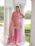 DESIGNER FENDY SEQUENCE EMBROIDERY WORK TOP PALAZZO WITH DUPATTA PINK