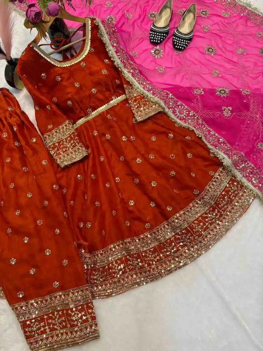 DESIGNER FENDY SILK EMBROIDERY 5 MM SEQUENCE WORK TOP PATIYALA WITH DUPATTA FESTIVE WEAR WHOLESALE PRICE ETHNIC GARMENT (1)