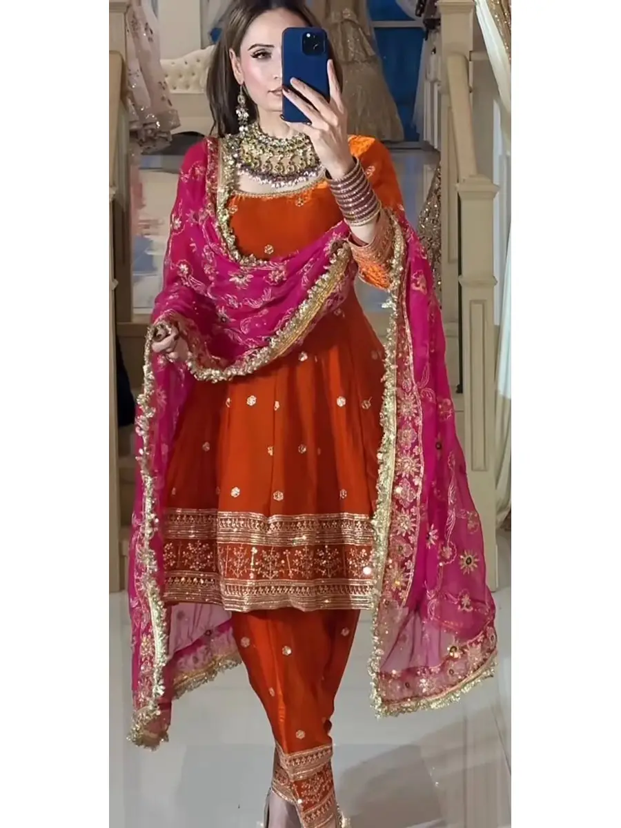 DESIGNER FENDY SILK EMBROIDERY 5 MM SEQUENCE WORK TOP PATIYALA WITH DUPATTA FESTIVE WEAR WHOLESALE PRICE ETHNIC GARMENT (3)