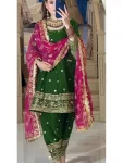 DESIGNER FENDY SILK EMBROIDERY 5 MM SEQUENCE WORK TOP PATIYALA WITH DUPATTA GREEN