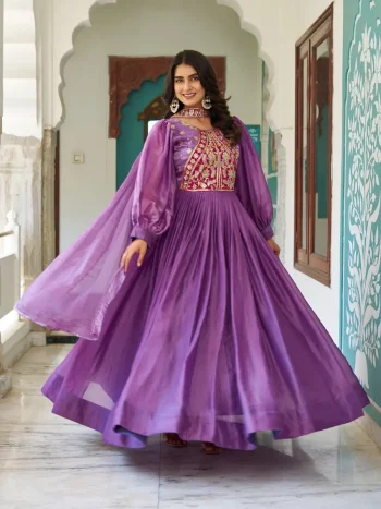 DESIGNER FENDY SILK SEQUENCE & THREAD EMBROIDERY WORK GOWN WITH DUPATTA PURPLE