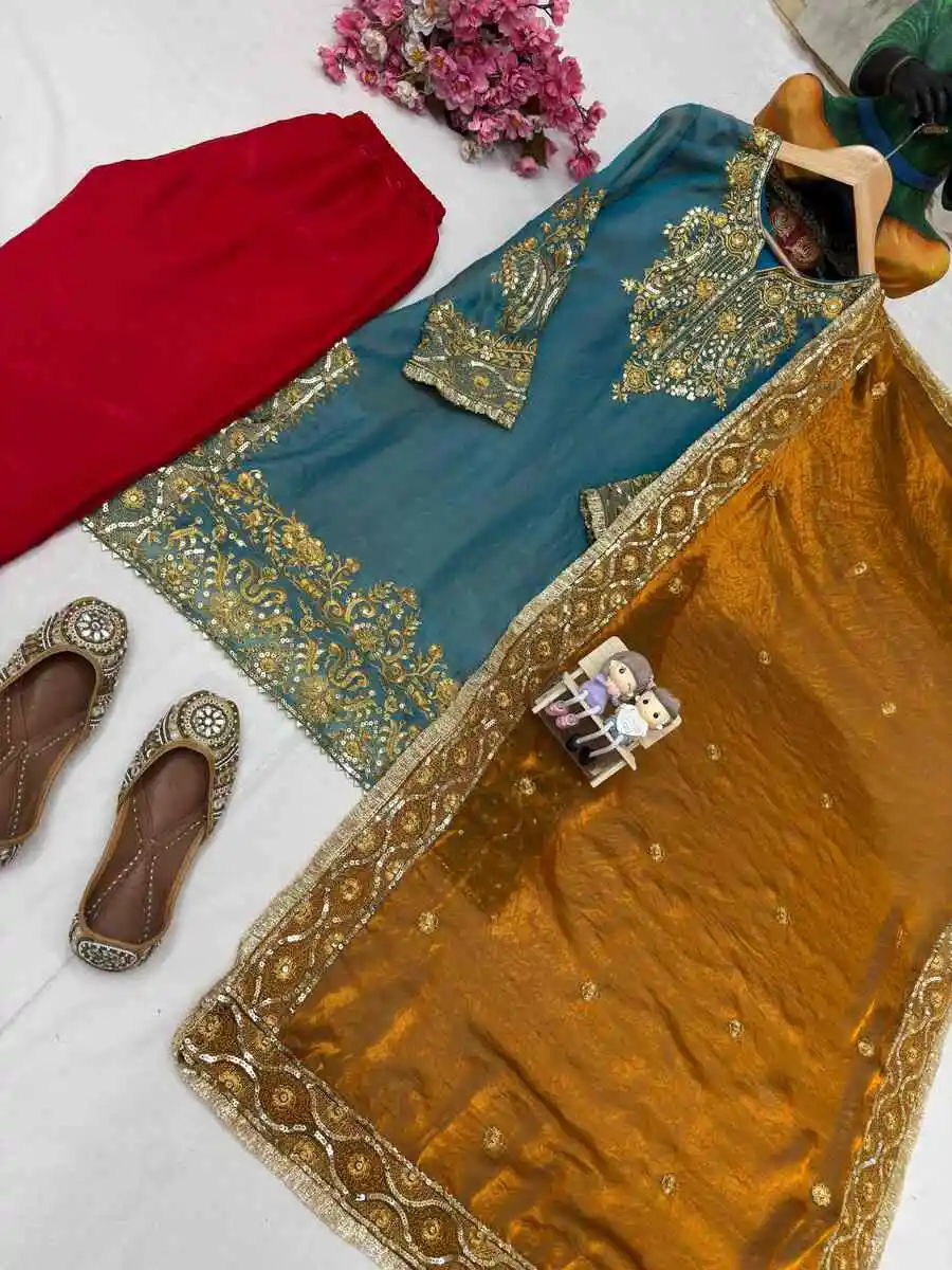 DESIGNER FENDY SILK SEQUENCE & ZARI EMBROIDERY WORK TOP BOTTOM WITH DUPATTA FESTIVE WEAR WHOLESALE PRICE ETHNIC GARMENT (8)