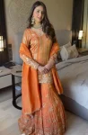 DESIGNER GEORGETTE EMBROIDERY SEQUENCE WITH RIVET MOTI WORK TOP SHARARA WITH DUPATTA ORANGE