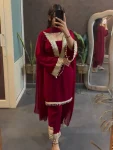 DESIGNER GEORGETTE EMBROIDERY SEQUENCE WORK TOP BOTTOM WITH DUPATTA  MAROON