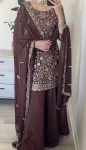 DESIGNER GEORGETTE EMBROIDERY SEQUENCE WORK TOP PALAZZO WITH DUPATTA BROWN