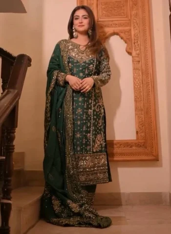 DESIGNER GEORGETTE EMBROIDERY SEQUENCE WORK TOP PALAZZO WITH DUPATTA GREEN