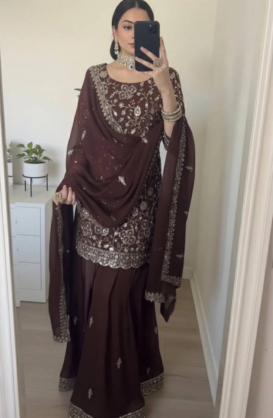 DESIGNER GEORGETTE EMBROIDERY SEQUENCE WORK TOP PALAZZO WITH DUPATTA FESTIVE WEAR WHOLESALE PRICE ETHNIC GARMENT (12)