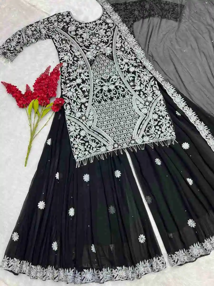 DESIGNER GEORGETTE EMBROIDERY STONE HAND WORK TOP PALAZZO WITH DUPATTA FESTIVE WEAR WHOLESALE PRICE ETHNIC GARMENT (3)