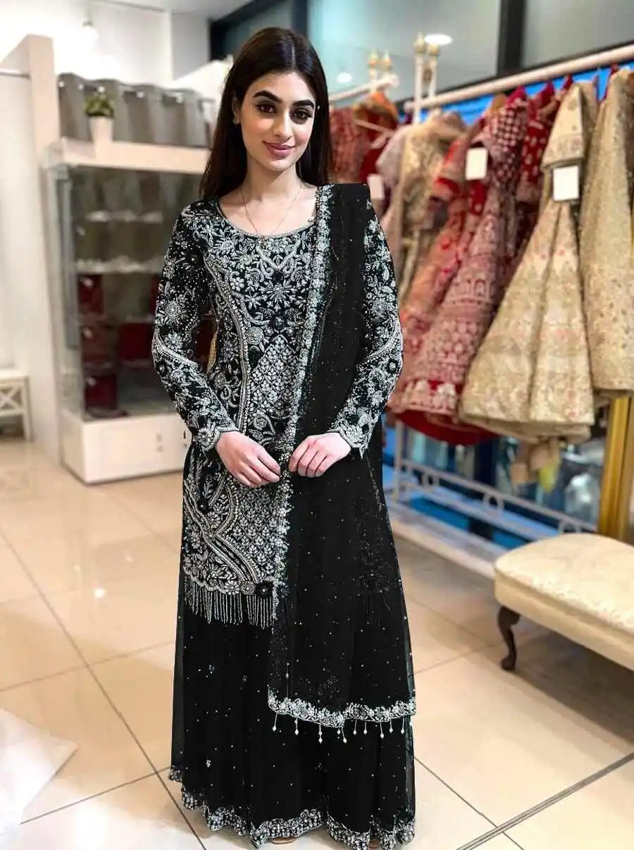 DESIGNER GEORGETTE EMBROIDERY STONE HAND WORK TOP PALAZZO WITH DUPATTA FESTIVE WEAR WHOLESALE PRICE ETHNIC GARMENT (5)