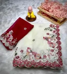 DESIGNER GEORGETTE EMBROIDERY WORK AND MULTI THREAD WITH ARCO CUT WORK BORDER WORK SAREE WITH UNSTITCHED BLOUSE WEDDING WEAR WHOLESLAE PRICE ETHNIC GARMENT (3).jpeg.webp