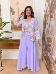 DESIGNER GEORGETTE EMBROIDERY WORK PALAZZO BLOUSE WITH KOTI LAVENDER