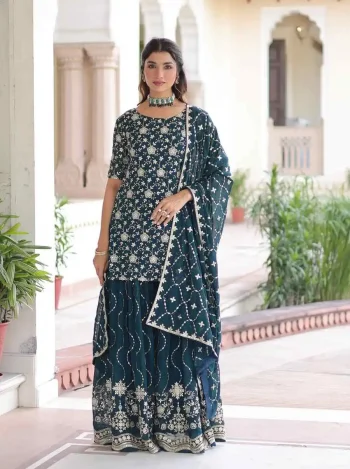 DESIGNER GEORGETTE SEQUENCE EMBROIDERY WORK TOP PALAZZO WITH DUPATTA MORPICH