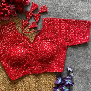 DESIGNER GEORGETTE SEQUENCE WORK STITCHED BLOUSE RED