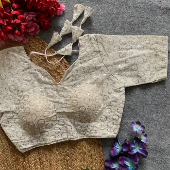 DESIGNER GEORGETTE SEQUENCE WORK STITCHED BLOUSE OFF WHITE